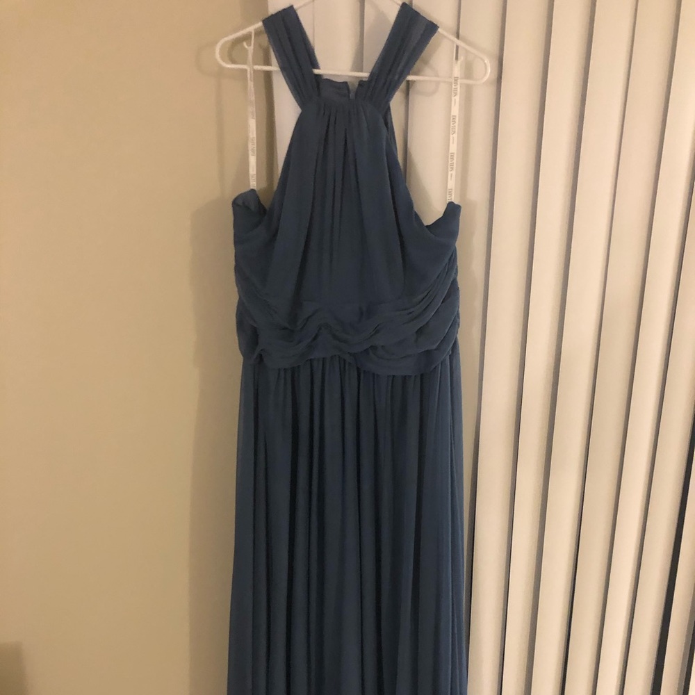 Steel blue halter bridesmaids dress